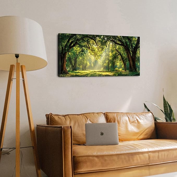 Forest Wall Art for Living Room Nature Green Forest Landscape Canvas Pictures Wall Decor Large Sunlight Woodland Paintings Sunshine Trees Scenery Photo Prints Bedroom Office Home Decoration 20x40"
