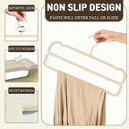 VSV stoage Velvet Pants Hangers with Double Non Slip Bar - Multiple Velvet Hangers for Closet - Thin Space Saving Clothes Hanger - 360° Swivel Felt Trouser Hanger Perchas Terciopelo 10 Pack (Beige)