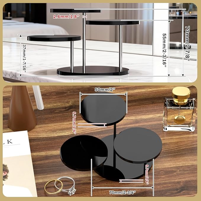 Round Acrylic Display Riser Stands, 3 Tier Jewelry Display Stands for Rings Earrings Mini Figurines 2 Pack(Black)
