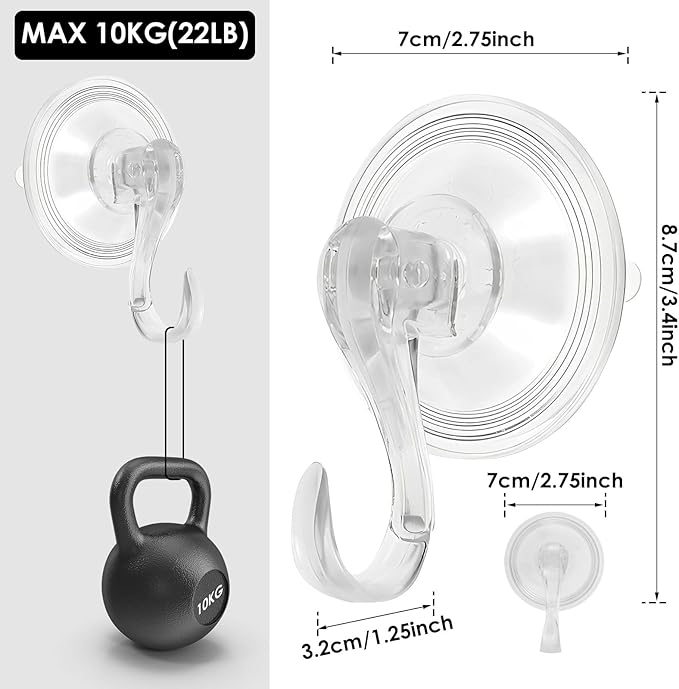 8Pcs Clear Suction Cup Wreath Hanger, 22LB Large Plastic Shower Suction Cup Hooks 2.75" Removable Reusable Waterproof Heavy Duty Wreath Holder for Glass Door Bathroom Kitchen Window Towel Wall Tile