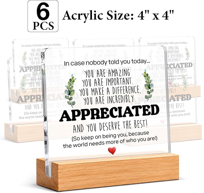 Thank You & Appreciation Gifts Bulk for Coworkers, Friends, Women and Men, Inspirational Gift Ideas, Motivational Desk Decor for Office Home, 4 x 4 Inches, Set of 6