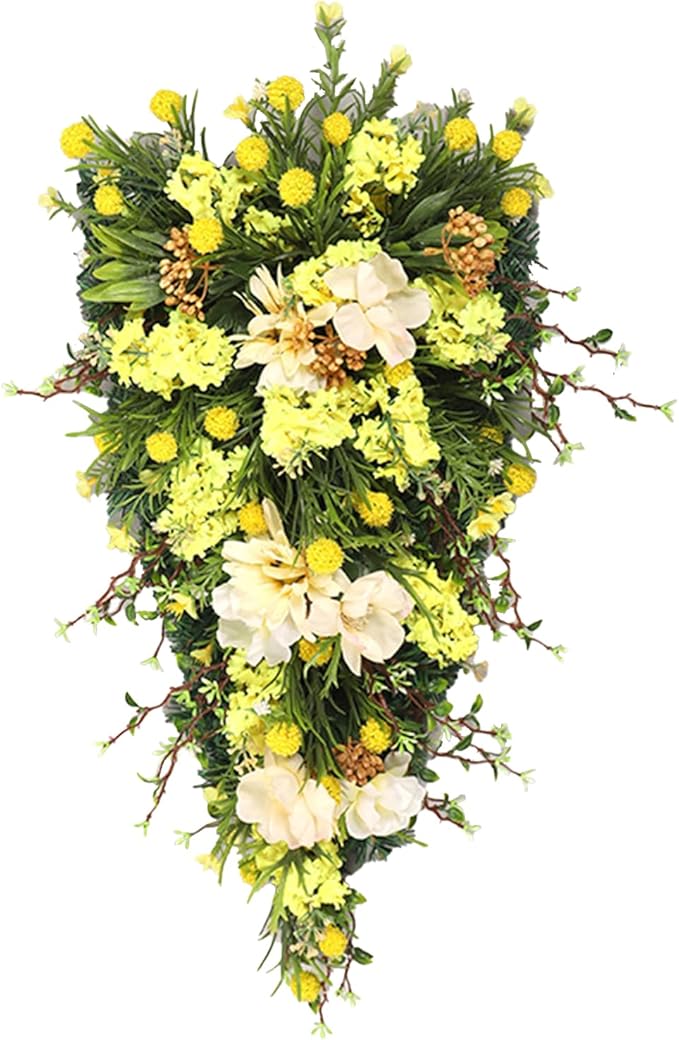 21.65In Spring Teardrop Swag, Artificial Floral Swag with Green Leaves, Easter Teardrop Wreath Front Door Swag, Decorative Teardrop Garland for Front Door Porch Wall (C)