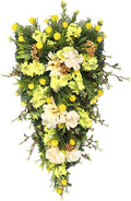 21.65In Spring Teardrop Swag, Artificial Floral Swag with Green Leaves, Easter Teardrop Wreath Front Door Swag, Decorative Teardrop Garland for Front Door Porch Wall (C)