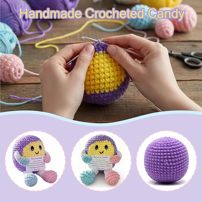 Emotional Support Handmade Positive Candy Crochet Gift and Knitted Keepsake Desk Decor for Women Friends Coworkers Mom, Birthday Mother's Day Encouragement Present