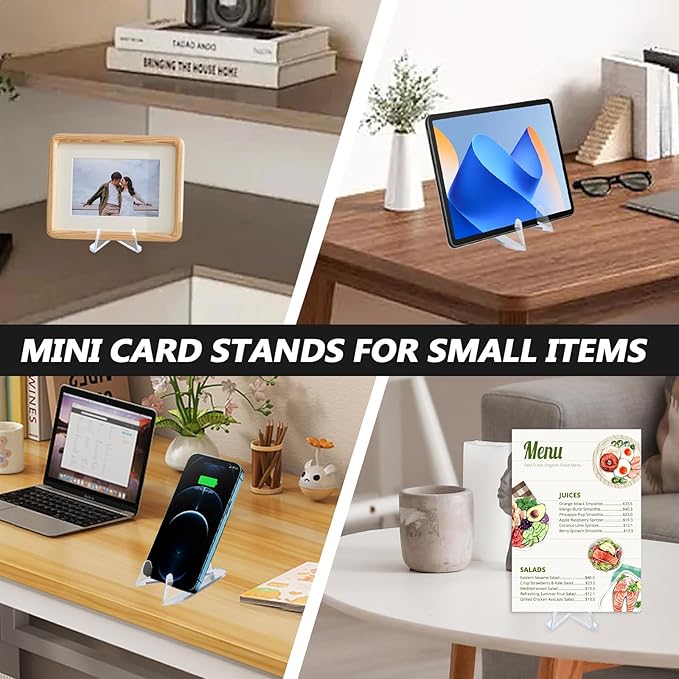 Bonsicoky 20 Pack Mini Clear Acrylic Easel Display Stands - Durable Display Holders for Coins, Card, Medals, and Collectibles - 1.4 Inch Tall