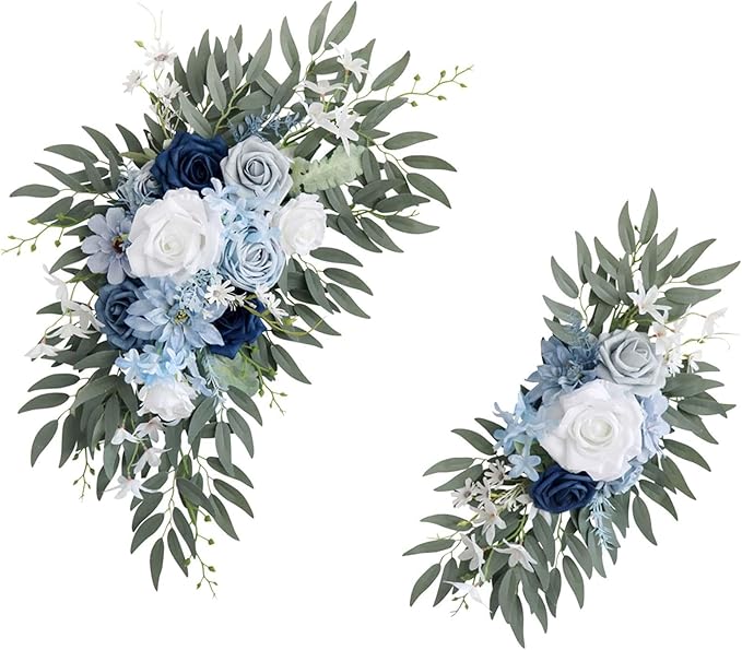 2Pcs Artificial Wedding Arch Flowers, Artificial Rose Flower Swag Decorative Swag with Eucalyptus Leaves Floral Swag for Wedding Ceremony Decor