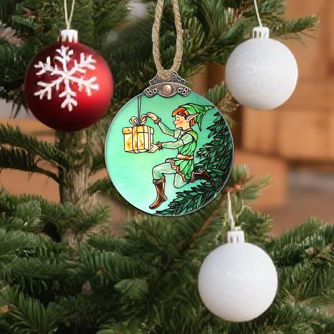 Stained Glass Christmas Decorations, Green Elf Prince Gift Suncatcher for Window Christmas Tree Hanging Ornaments Sun Catcher Xmas Decor Gifts for Women Men Mom Nana Friend Girl Boy