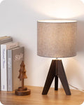 EDISHINE Boho Small Table Lamp, Walnut Color Wooden Tripod Bedside Lamp, Farmhouse Nightstand Lamp for Nursery, Bedroom, Office, Kid Room, Living Room, Grey Linen Lampshade, E26 Socket, 14.2 Inch