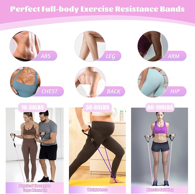 Exercise Resistance Bands with Handles for Working Out, 150/200/250/300 Lbs Workout Bands Set with Door Anchor for Physical Therapy, Yoga, Pilates