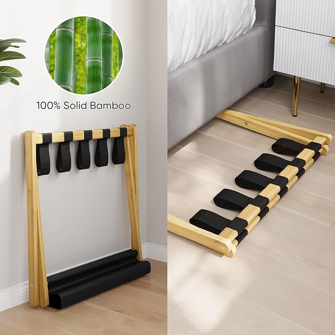 Luggage Rack, Folding Luggage Rack for Guest Room, Bamboo Suitcase Stand Holds up to 131 lb, Luggage Stand with Storage Shelf for Hotel, Bedroom (1 Pack)