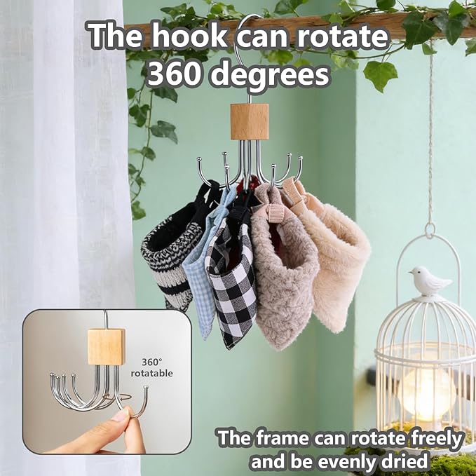 Dog Clothes Hangers Dog Scarf Organizer for Closet Dog Bandanas Holder Bib Hanger Harness Holder with 6 Hooks Space Saving Closet Organizers and Storage（2 Packs）