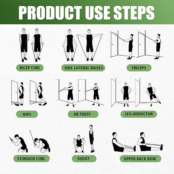 WHATAFIT Resistance Bands Set with Handles - Exercise Bands Home Gym Strength Training Equipment, Includes Door Anchor & Ankle Straps for Full Body Workout Bands, Physical Therapy - for Men and Women
