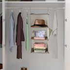 Leinuosen 4 Pack 3 Tier Hanging Closet Organizer Foldable 3 Shelf Closet Hanging Shelves with Side Pockets and Sturdy Hooks for Wardrobe Rv Nursery Small Closets Natural Beige
