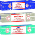 Satya Relaxation Mix Incense Sticks 3-Pack Assortment | Slow-Burning, Long-Lasting Nag Champa, White Sage & Buddha's Bliss (15g Each)