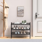 3 Tier (Thick) Bamboo Shoe Rack for Entryway, Small Wood Shoe Shelf Storage Organizer for Closet, Shoe Stand for Hallway, Stackable and Sturdy 27"x12"x21" Black