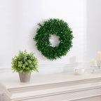 SHACOS Olive Greenery Wreath 17" Artificial Boxwood Front Door Wreaths for Home Wall Window Farmhouse Decoration 100% Plastic Indoor Outdoor