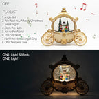 Christmas White Carriage Snow Globe Lantern with Gift Box - Snowman Scene Water Lantern with Glitter Snow - Musical Holiday Decor with LED Light - Battery Or USB Powered Operated (White with gold)