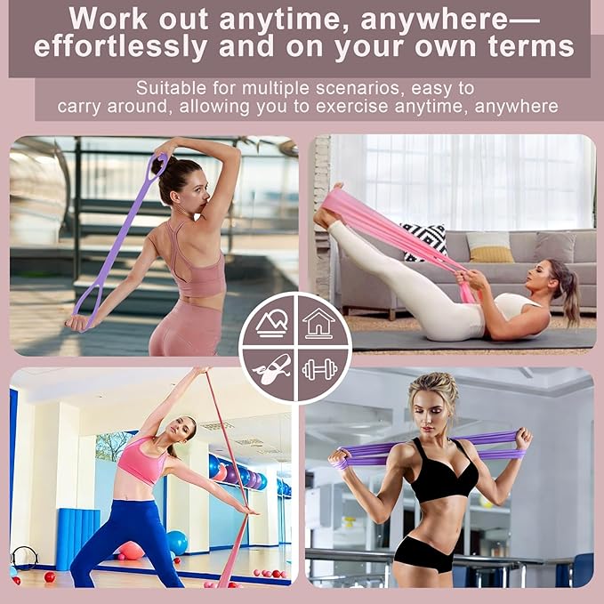 Resistance Bands, Figure 8 Resistance Band, 4 Pack - Latex-Free Exercise Bands for Home Gym, Strength Training & Physical Therapy | Yoga, Pilates, Glute Workouts | Portable Elastic Bands