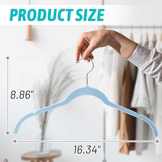 30 Pack Velvet Hangers – Premium Non-Slip Slim Clothes Hangers with 360° Swivel Hook, Space-Saving Flocked Shirt Hangers for Coats, Dresses, Blouses, Suits(Blue)