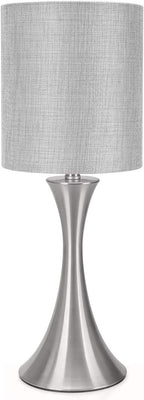 3 Way Touch Control Table Lamp, Dimmable Bedside Desk Lamp with Metal Base Modern Nightstand Lamp Stylish Grey Shade Simple Side Table Lamp for Bedroom, Living Room, Office or Den LED Bulb Included