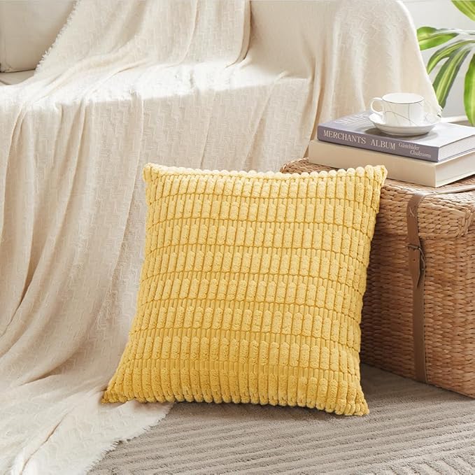 Fancy Homi 4 Packs Decorative Throw Pillow Covers for Living Room Couch Bed, Modern Farmhouse Boho Home Décor Accent Cushion Case, 24" x 24", Yellow