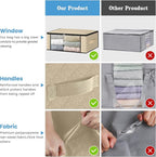 HomeHacks Storage 10-Pack Clothes Organizer Storage Bags Foldable Storage Box with Large Clear Window Sturdy Handles for Closet, Dorm, Pillows, Bedding, Clothes, Blankets, 35L, Beige