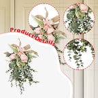 Artificial Teardrop Swag Floral Garland with Silk Flowers Ornament Handmade Reusable Suitable for Home Window, Pink