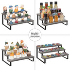 YINMIT Wooden Display Riser Stand, Tiered Perfume and Cologne Organizer Stand, 3 Tier Spice Rack Organizer, Rustic Display Shelf for Candles (3 Tier,2Pack,Grey)