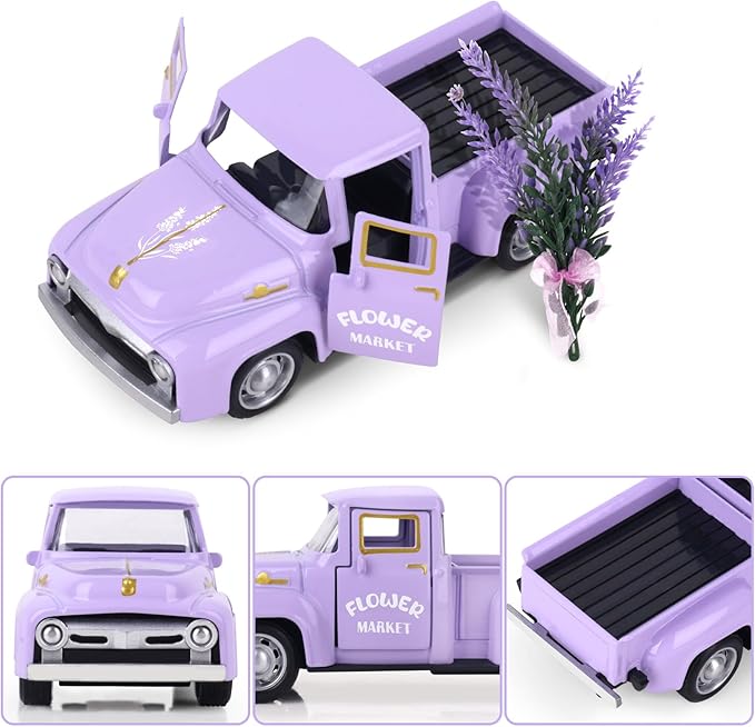Lavender Home Decor Metal Truck with Faux Lavender Vintage Truck Mini Vehicle Decoration for Farmhouse Desktop Tray Decor Kitchen Supplies
