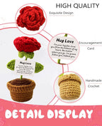 Crochet Rose Doll with Encouraging Card, Love Gifts for Christmas Valentine's Day Adults Friends Men Women