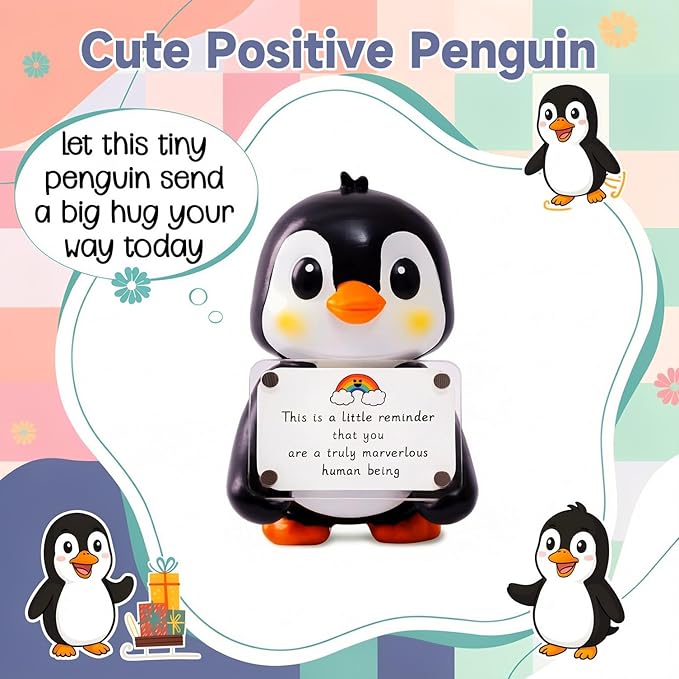 Positive Penguin Figurine - 3.9" Tall Hand-Painted Resin Indoor Office Desk Decoration with Cute Motivational Sign, Funny Gift for Women Friends Bestie BFF Bestfriend Coworkers