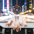 Pretty Jolly Crystal Stone Small Dream Catchers Brown Feathers Mini Dreamcatchers with Beads for Cars Rear View Mirror Hanging Decoration Good Luck Travel Charm Bedroom Ornaments for Women Girls