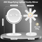 MIYADIVA Makeup Mirror with Lights,20X Magnifying Mirror with Light and Touch Switch,Vanity Mirror with 3 Color Light and 80 LEDs,2-Sided Lighted Magnified Mirror 8.8 Inches