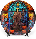 Halloween Spooky Stained Glass Design Decorative Plates Home Decor Ceramic Plates, Dinner Plates Display for Living Room, Kitchen, Hallway Console Side Table, Presents for Halloween, 10 Inch