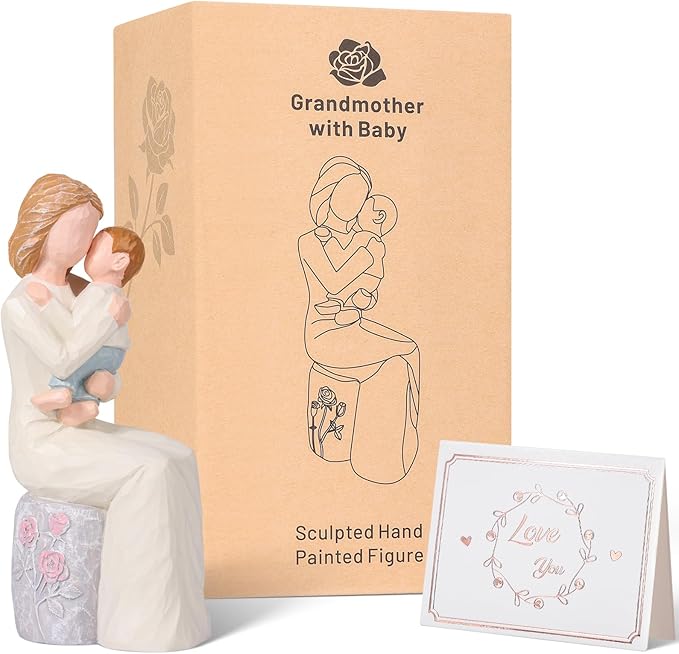 Grandmother and Baby Figurines, Hand-Painted Sculpted Statue, Sentimental Keepsake for First Time Nana or Great Grandmother, Emotional Home Decor Present