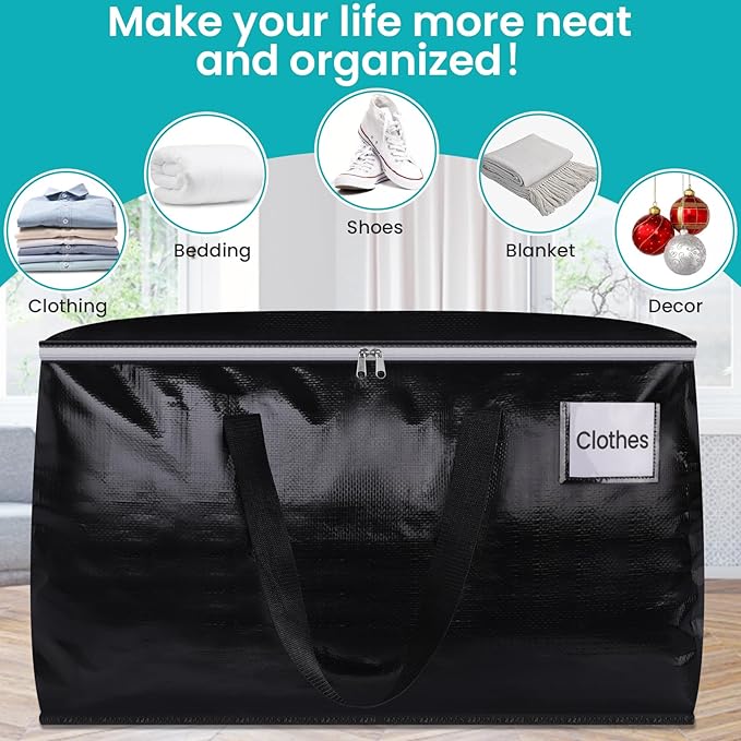 Extra Large Moving Boxes-Moving Bags with Zipper, Carrying Handles and Tag Pocket-Moving Supplies for Space Saving-Totes for Storage - for moving, Storage, Camping and Travel 125L-4 Pack