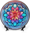 Decorative Plates for Wall Hanging, Mandala Flower Glass Painting Ceramic Plate w/Display Stand, Home Decor for Kitchen Cabinets, Farmhouse Round Tray 8 Inch, Gift for Family Friends