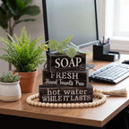 Lineshading 4 Pcs Bathroom Shelf Decor Sign Farmhouse Bathroom Decor and Accessories Rustic Eucalyptus Leaves Block Sign Soap Fresh Hand Towel Free Table Centerpiece for Home Toilet Hotel Campsite