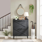 Shoe Storage Cabinet, Farmhouse Shoe Organizer with 2 Flip Drawers & Barn Door Design, Freestanding Hidden Slim Narrow Shoe Rack Cabinet for Entryway, Foyer, Hallway, Black