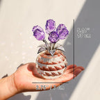 Crystal Rose Figurines Gifts for Women Valentine's Day, Glass Floral Ornament for Mother's Day Birthday Christmas Amethyst Collectible Rose Flowers Anniversary Floral Presents for Her (Purple)
