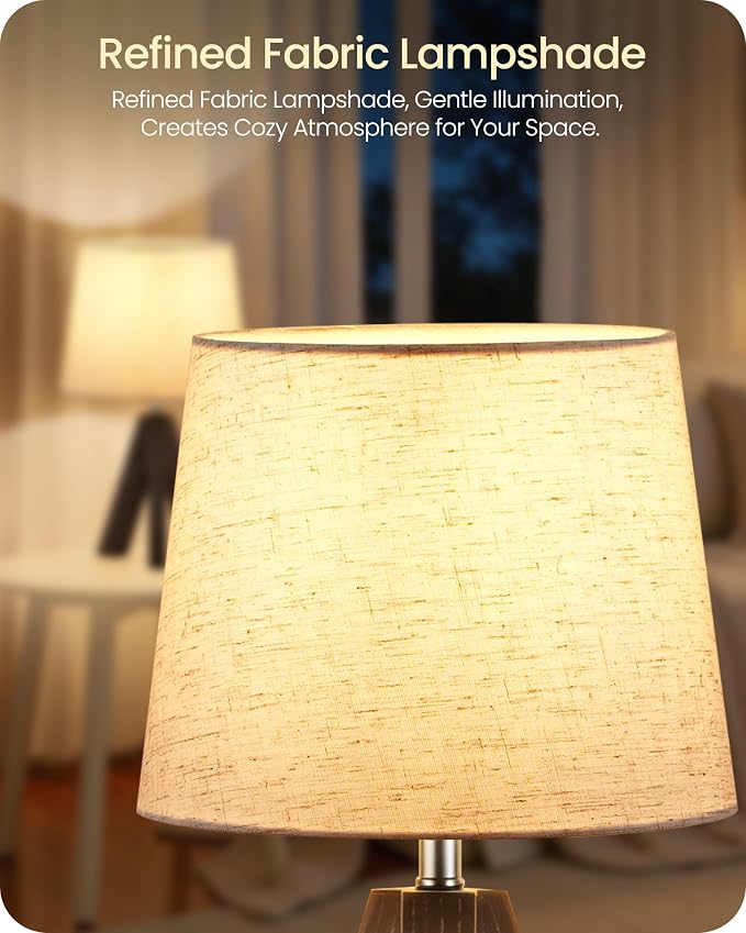 Tripod Table Lamp, 14.6 Inch Small Bedside Lamp with Beige Linen Shade & Dark Walnut Base, Modern Nightstand Lamp for Bedroom, Kids Room, Living Room, Nursery, Office, E26 Socket, VE51TL05