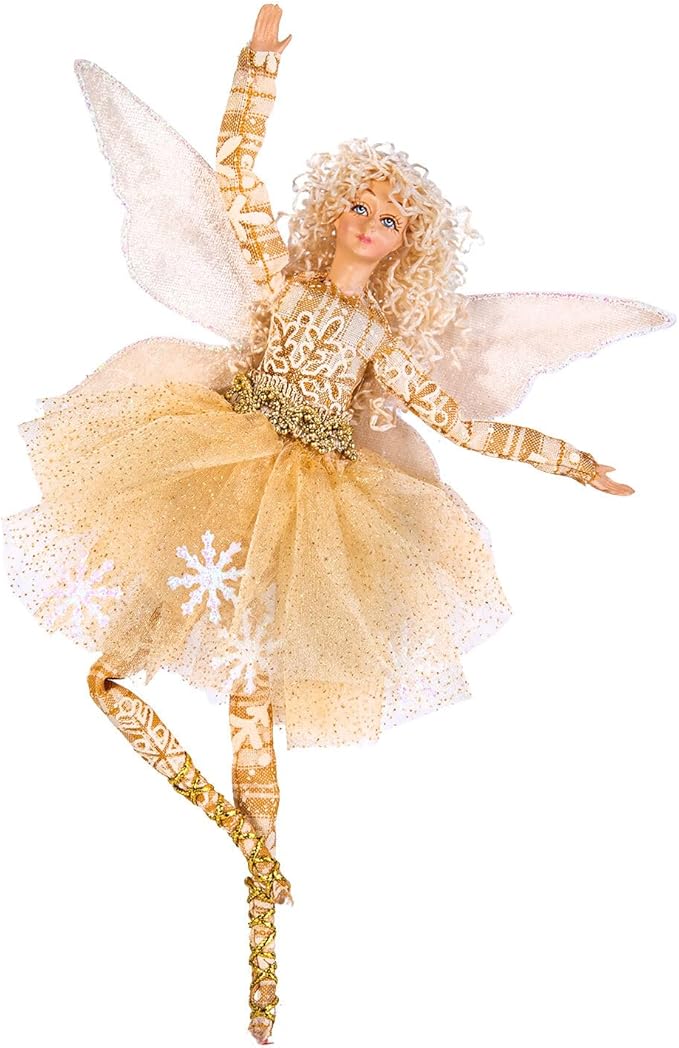 STP GOODS Christmas Decor Collectible Doll 12" Figurine for Home Decor & Holiday Posable Fairy Doll Indoor Christmas Seasonal Decoration Collectible Doll (Fairy in Gold)