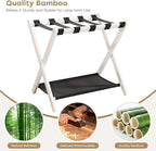 Fully Assembled Luggage Rack, 26.77" Folding Suitcase Stand with Storage Shelf, Bamboo Luggage Stand for Guest Room, Bedroon and Hotel, Holds up to 165 lb, Fit Most Luggage Size, 1 Pack, White