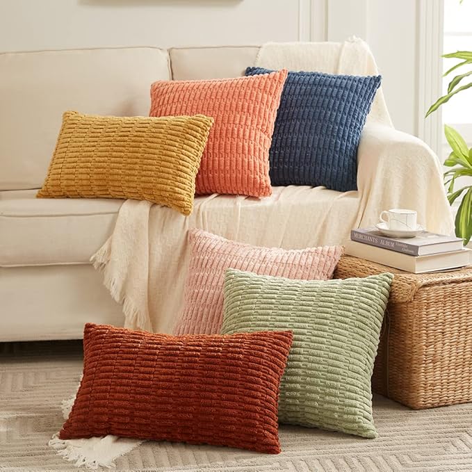 Fancy Homi 4 Packs Decorative Throw Pillow Covers for Living Room Couch Bed, Modern Farmhouse Boho Home Décor Accent Cushion Case, 24" x 24", Rust