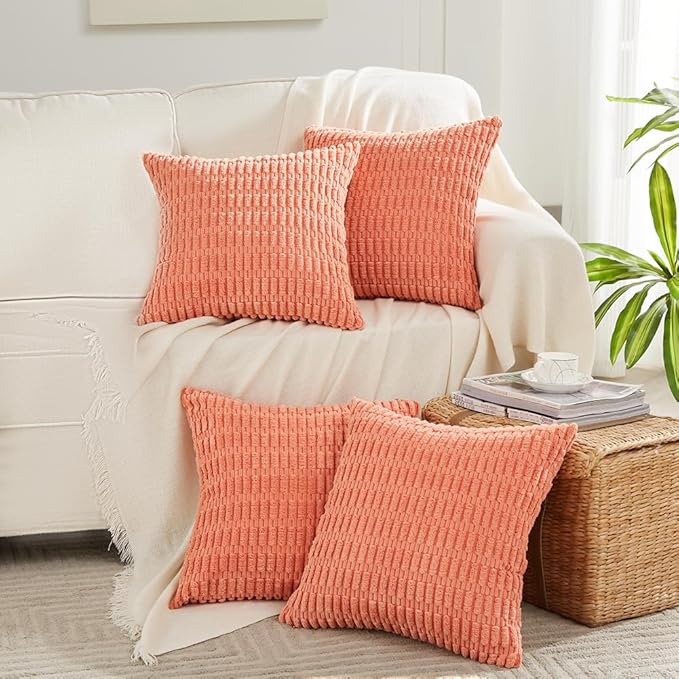 Fancy Homi 4 Packs Decorative Throw Pillow Covers for Living Room Couch Bed, Modern Farmhouse Boho Home Décor Accent Cushion Case, 24" x 24", Coral