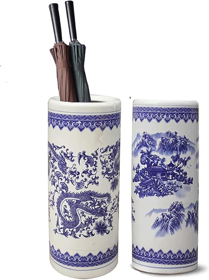 Chinese Style Umbrella Stand, Multifunctional Ceramic Vase, Large Capacity Umbrella Holder, Umbrella Stand Rack for Entryway, 40CM, Blue