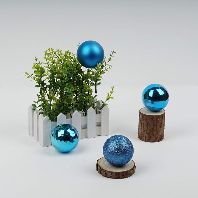 Emopeak 24Pcs Christmas Balls Ornaments for Xmas Christmas Tree - 4 Style Shatterproof Christmas Tree Decorations Hanging Ball for Holiday Wedding Party Decoration (Lake Blue, 1.6"/4.2CM)