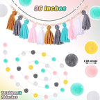Syhood 3 Pcs Boho Tassel Garland Wall Hanging Decor 1 Boho Tassel Garland with Wood Beads and 2 Western Colorful Pom Pom Ball for Classroom Party Wedding Baby Shower Home Decorations(Simple Colors)