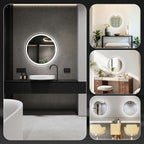 DUMOS 28 Inch Round LED Bathroom Mirror with Lights, Circle Vanity Mirror with Anti-Fog, Dimmable, 3-Color Light, Front Light and Backlit, Memory Function, Tempered Glass