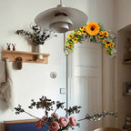 Artificial Sunflower Swag, 22.8inch Decorative Sunflowers Swag Wreath with Greenery Leaves for Mirror Home Wedding Party Door Tabletop Decoration